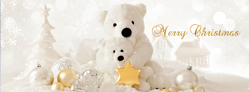 <h5>Free Facebook Christmas Covers - White Bears with Gold and Cream Ornaments</h5>
