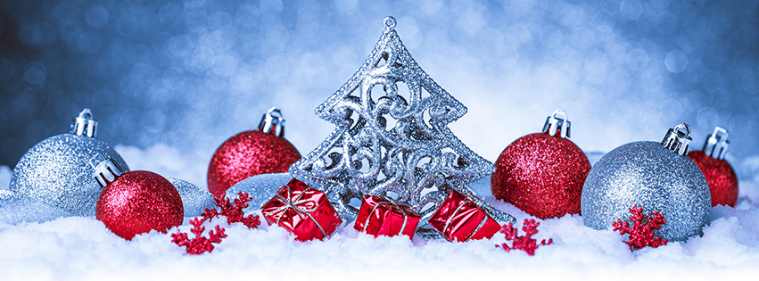<h5>Free Facebook Christmas Covers - Silver and Red Ornaments</h5>