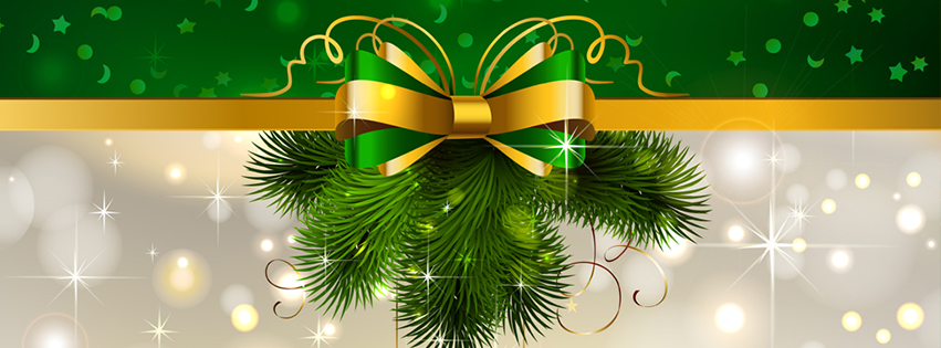 <h5>Free Facebook Christmas Covers - Green and Gold Bows</h5>