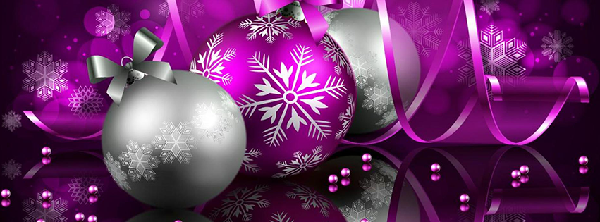 <h5>Free Facebook Christmas Covers - Silver and Purple Ornaments</h5>