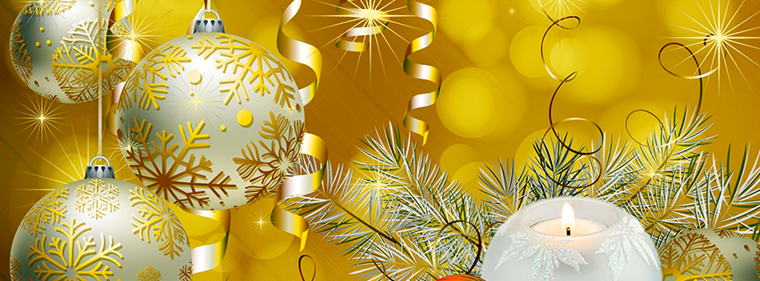 <h5>Free Facebook Christmas Covers - Yellow and Cream Ornaments</h5>