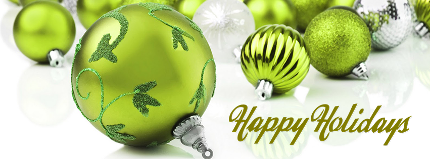 <h5>Free Facebook Christmas Covers - Green Ornaments - Happy Holidays</h5>