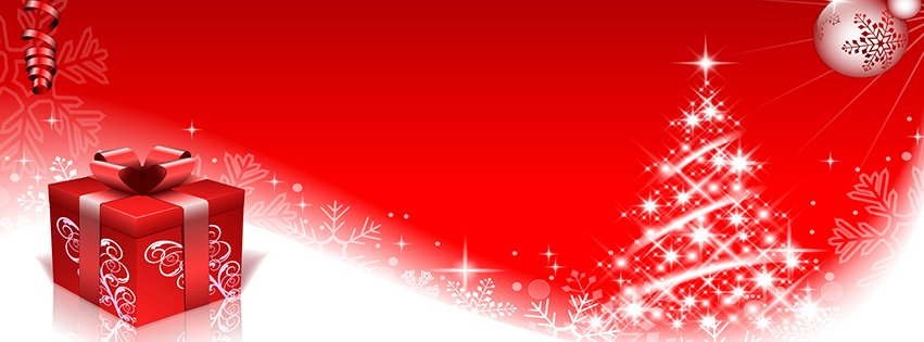 <h5>Free Facebook Christmas Covers - White Christmas Tree with Red Present</h5>