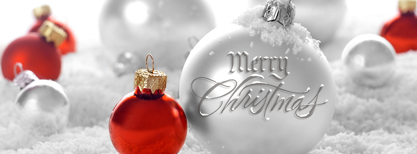 <h5>Christmas Facebook Free Cover - Red and White Ornaments - Merry Christmas</h5>