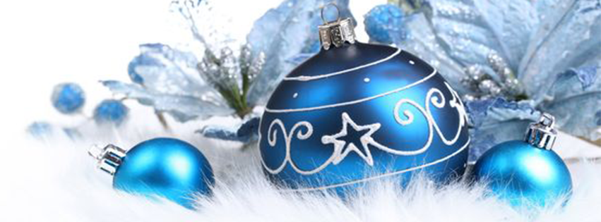 <h5>Christmas Facebook Free Cover - Blue Christmas Balls and Blue Flower Background</h5>