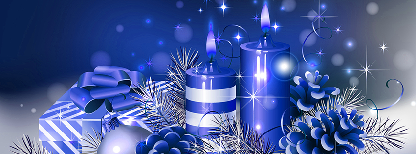 <h5>Christmas Facebook Free Cover - Grey background with Blue Presents and Candles</h5>