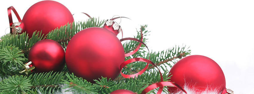 <h5>Christmas Facebook Free Cover - Red Ornaments with Ribbon</h5>